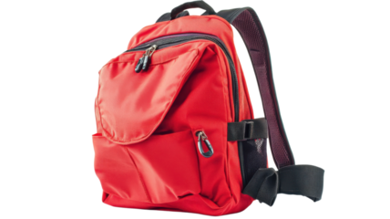 Bright red backpack designed for school use and outdoor activities with multiple compartments for organization and comfort
