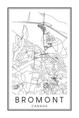 Fototapeta premium Hand drawn printable downtown road map poster of the Canadian town of BROMONT on solid white background with town name