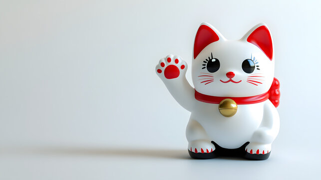minimalist maneki neko lucky cat on isolated white background