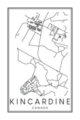 Hand drawn printable downtown road map poster of the Canadian town of KINCARDINE on solid white background with town name