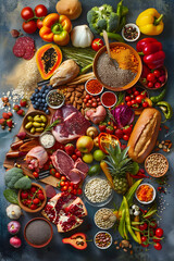 Fototapeta premium Illustrative Guide to Uric Acid Diet: Foods to Enjoy, Limit, and Avoid