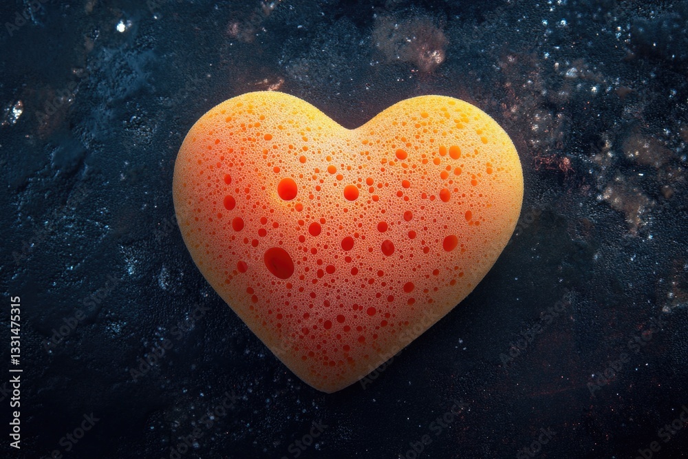 Poster a heart-shaped object sits alone on a black surface, offering a sense of simplicity and elegance