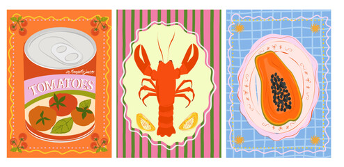 Collection of colorful Summer posters. Playful prints, Whimsical Summer Arts. Editable vector illustration © miobuono