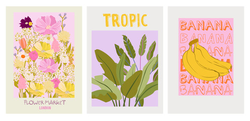 Collection of colorful Summer posters. Playful prints, Whimsical Summer Arts. Editable vector illustration © miobuono