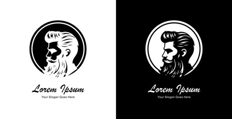 bearded man head logo design combined with circle