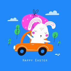 Happy Easter greeting card with cute banny. Vector