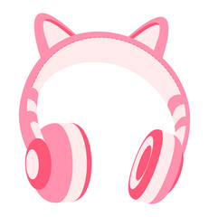 Isometric pink wireless over ear headphones with decorative cat ears. Portable gadget fashionable girly accessory. 3D vector isolated on white background