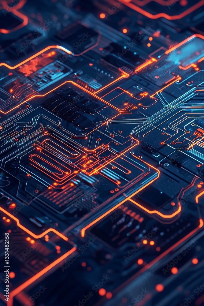 Poster stock image of a futuristic user interface with digital data and information displayed on a hi-tech 