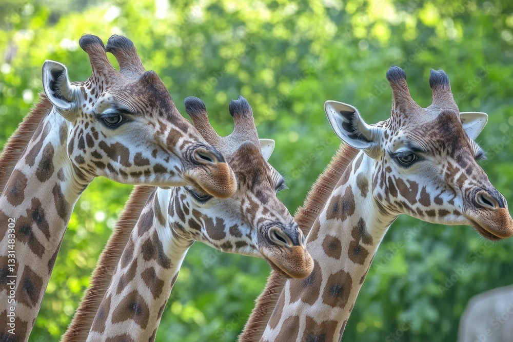 Aufkleber group of giraffes standing side by side, showcasing their unique height and social interaction