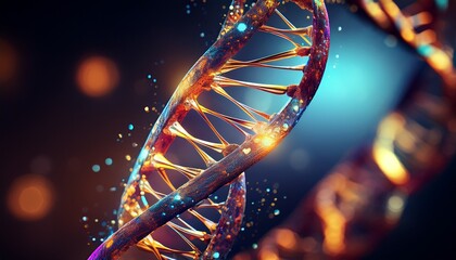 abstract dna structure with sparkling details against a dark backdrop emphasizing its complexity