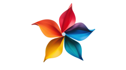 Colorful pinwheel spinning in gentle breeze during summer day at a sunny park setting