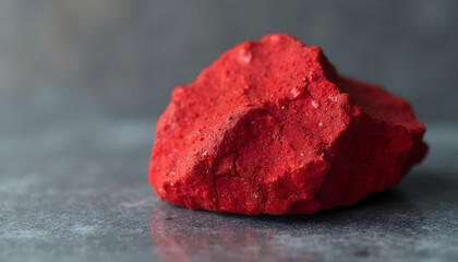 The texture of the rare earth metal europium, with its bright red color and smooth surface against gray concrete.