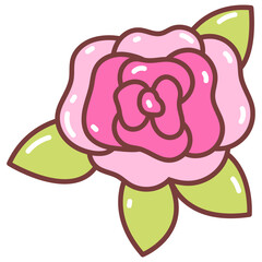 Cute Rose Flower and Leaf Vector Illustration