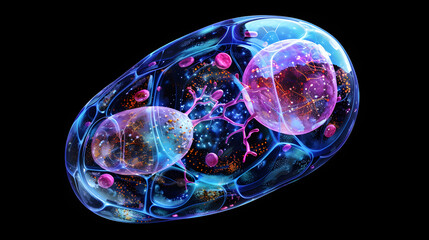 Intricate Illustration of the Internal Structure of a Typical Unicellular Organism
