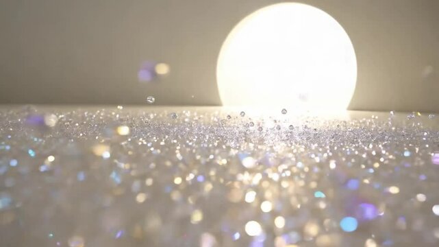Abstract soft focus background with shimmering light and glowing orb, copy space