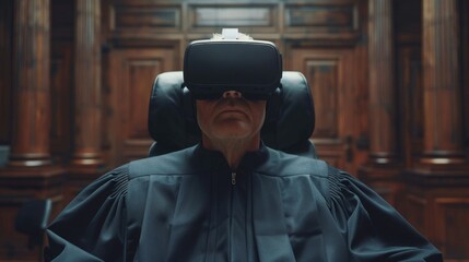 Virtual reality trial experience in a high-tech judiciary setting with a judge using advanced augmented technology