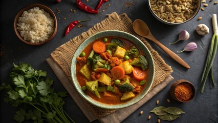 Vegetable Curry with Rice and Spices