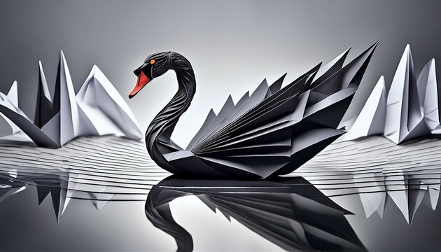 origami paper rare event black swan on a grey