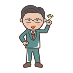 ガッツポーズでやる気満々な中堅エリート風男性ビジネスマンの全身イラスト