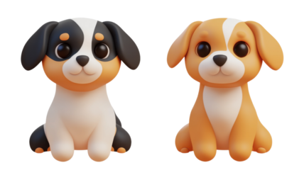 Cute cartoon puppies designed with playful expressions sit together in a vibrant and colorful style