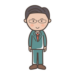 笑顔で正面を向く中堅エリート風男性ビジネスマンの全身イラスト