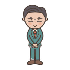 Obraz premium 接客ポーズで出迎える中堅エリート風男性ビジネスマンの全身イラスト