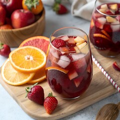 Glass of Traditional Red Sangria with Orange Slices and Berries – A Classic Spanish Drink Infused with Fresh Fruits and Red Wine