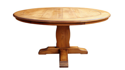 Wooden oval dining table with a polished surface and sturdy pedestal base suitable for family gatherings and meals