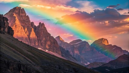 Naklejka premium Mountain Landscape with Rainbow