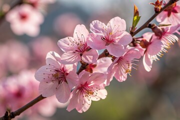 Obraz premium Pink Peach Blossoms on Branch