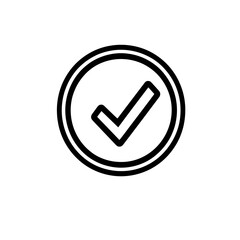 Black and white checkmark inside a circle minimalist icon. Checkmark inside a circle in black and white