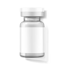 Clear glass ampoule mockup for cosmetology products. Vector illustration isolated on white background. Can be use for pharmacy cosmetic and other. Ready for your design. EPS10.