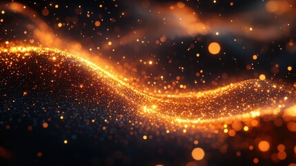 Naklejka premium Glittering Golden Particle Wave with Dynamic Light and Shadow effects