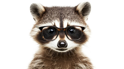 Obraz premium Raccoon wearing glasses poses for a close-up portrait in a playful and quirky setting