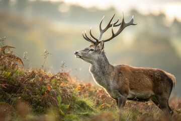 Majestic Red Deer Stag in Autumn Landscape