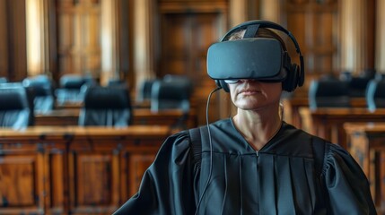Innovative virtual trial technology in judiciary setting with judge using VR headset