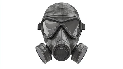 A detailed view of a protective gas mask, emphasizing safety and preparedness in hazardous environments.