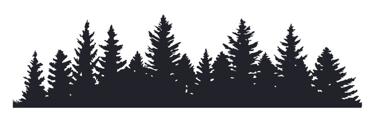 Silhouette of Pine Trees in a Dense Forest. Nature Landscape Background