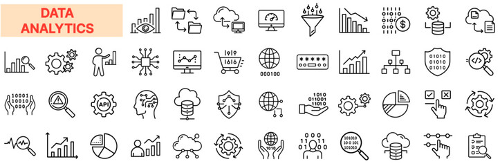 Data Analytics & Big Data Icon Set – AI Insights, Statistical Analysis, Data Science, Machine Learning, Cloud Computing, Visualization