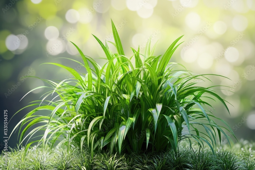 Poster a single bush of green grass growing in the middle of a open field, ideal for use as a background or
