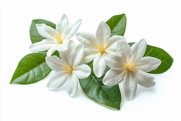 A macro shot of jasmine flowers symbolizing Mother's Day in Thailand, ideal for greeting cards, floral arrangements, and spring celebrations in a clean, fresh style.