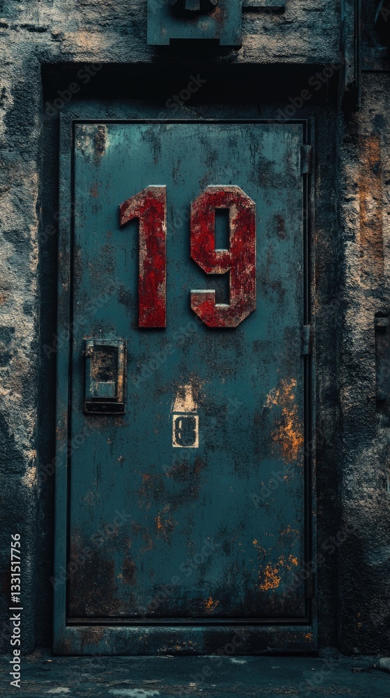 Aufkleber a wooden door with the number 19 painted on it, suitable for use in various settings such as old hou