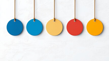Colorful Hanging Tags Against White Background