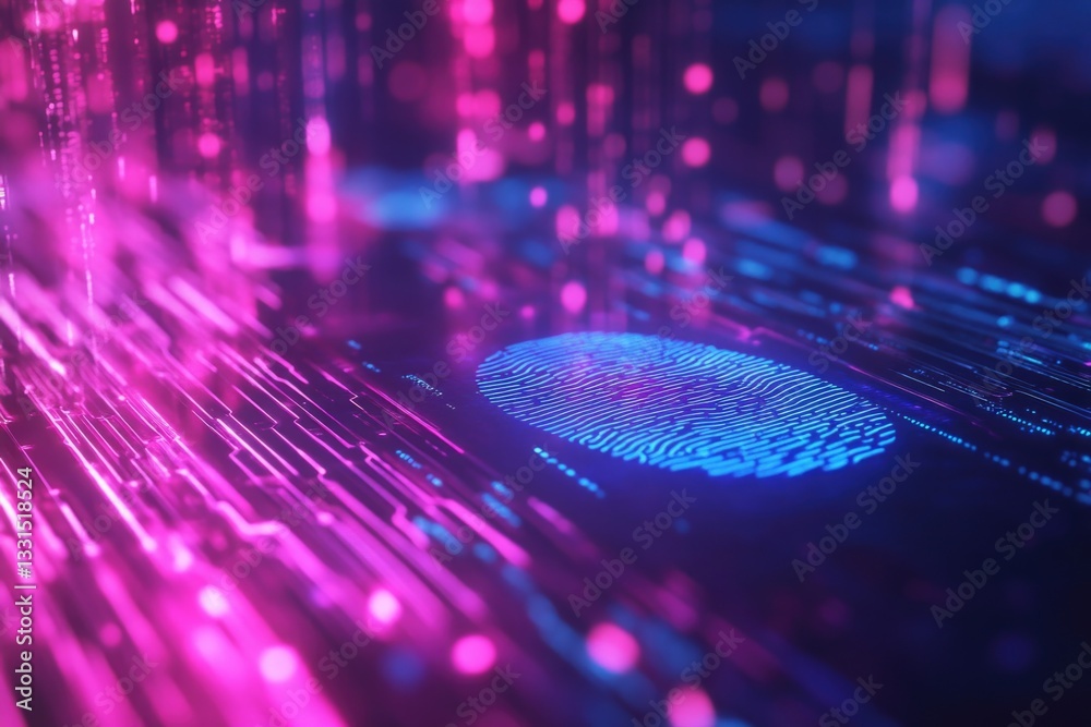 Poster A close-up of a digital fingerprint being scanned from a screen or device