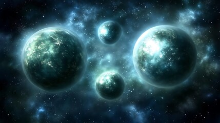 Fototapeta premium Four planets floating amidst a vast expanse of outer space