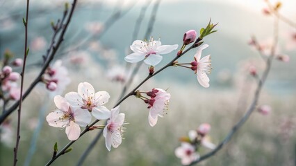 Obraz premium Delicate Cherry Blossom Branch in Spring