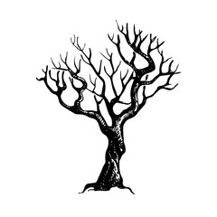 Halloween background. A typographic poster. Hand-drawn sketch of a tree vector illustration