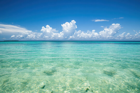 Crystal clear water meeting blue sky in tropical paradise