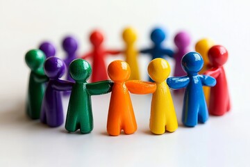A circle of colorful figurines holding hands, symbolizing unity and togetherness. The image evokes a sense of community, cooperation, and inclusion