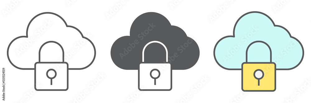 Poster cloud security icon collection, database and protection, data security vector icon set, vector graph